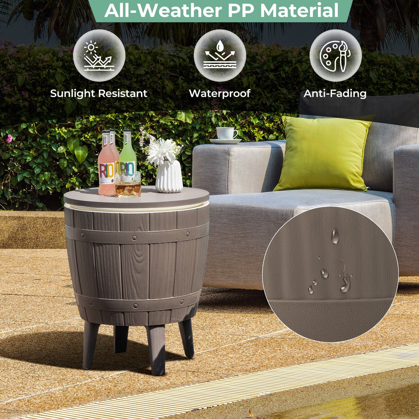 10 Gallon Outdoor Cooler Bar Table with Telescopic Tabletop & Ice Bucket