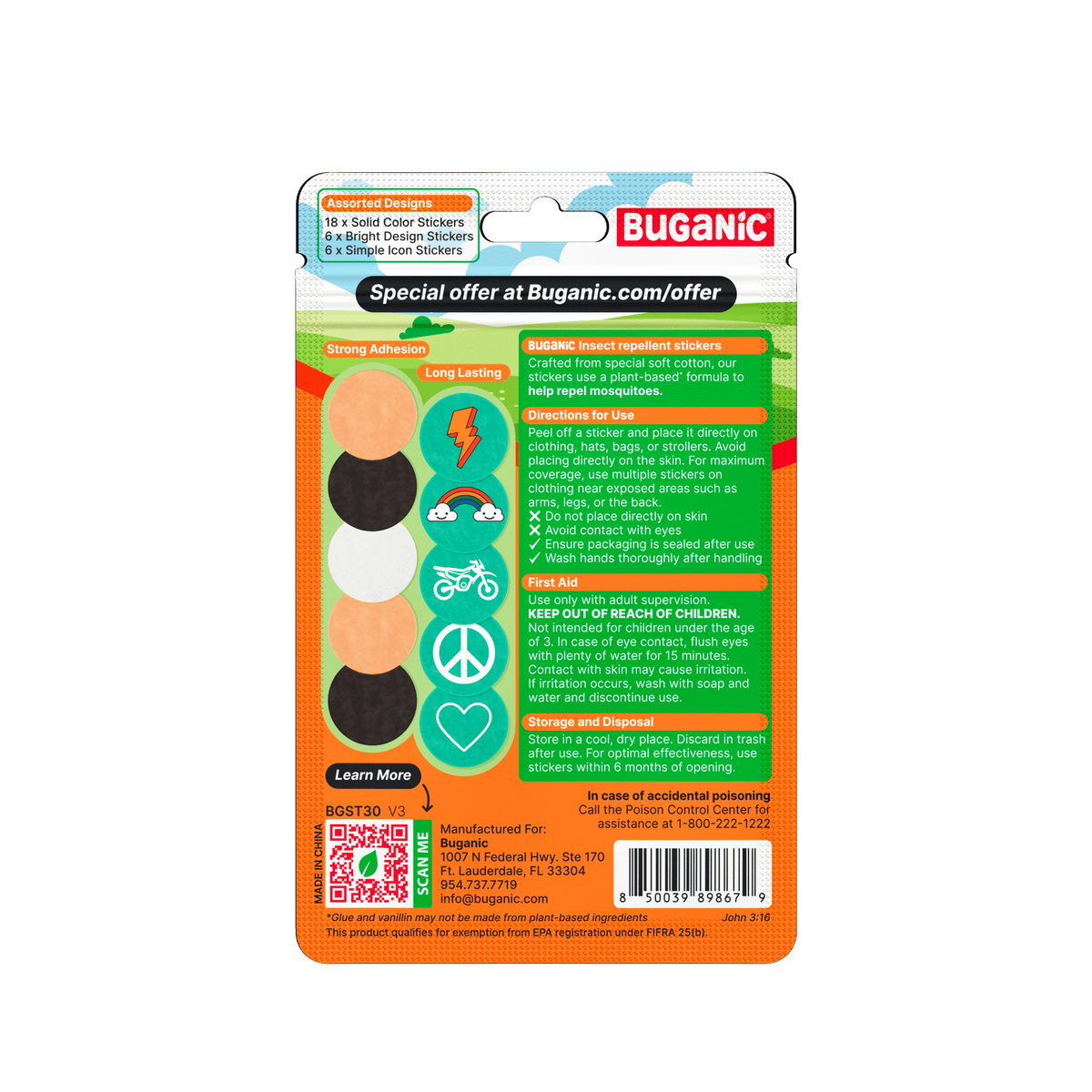 Buganic Mosquito Repellent Cotton Stickers - DEET-Free Patches