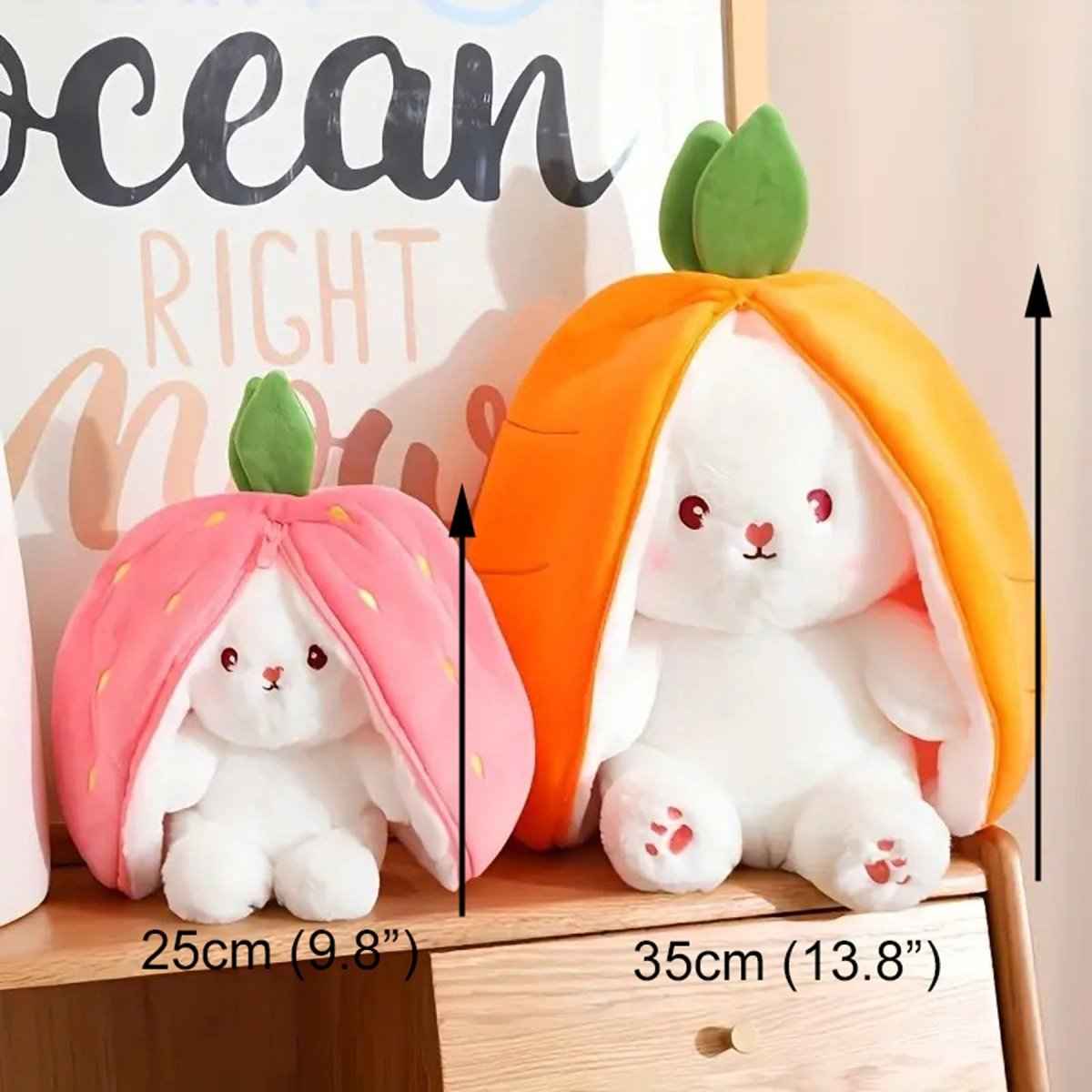 Reversible Bunny Plush Toy – Strawberry & Carrot Hide-and-Seek Stuffed Animal
