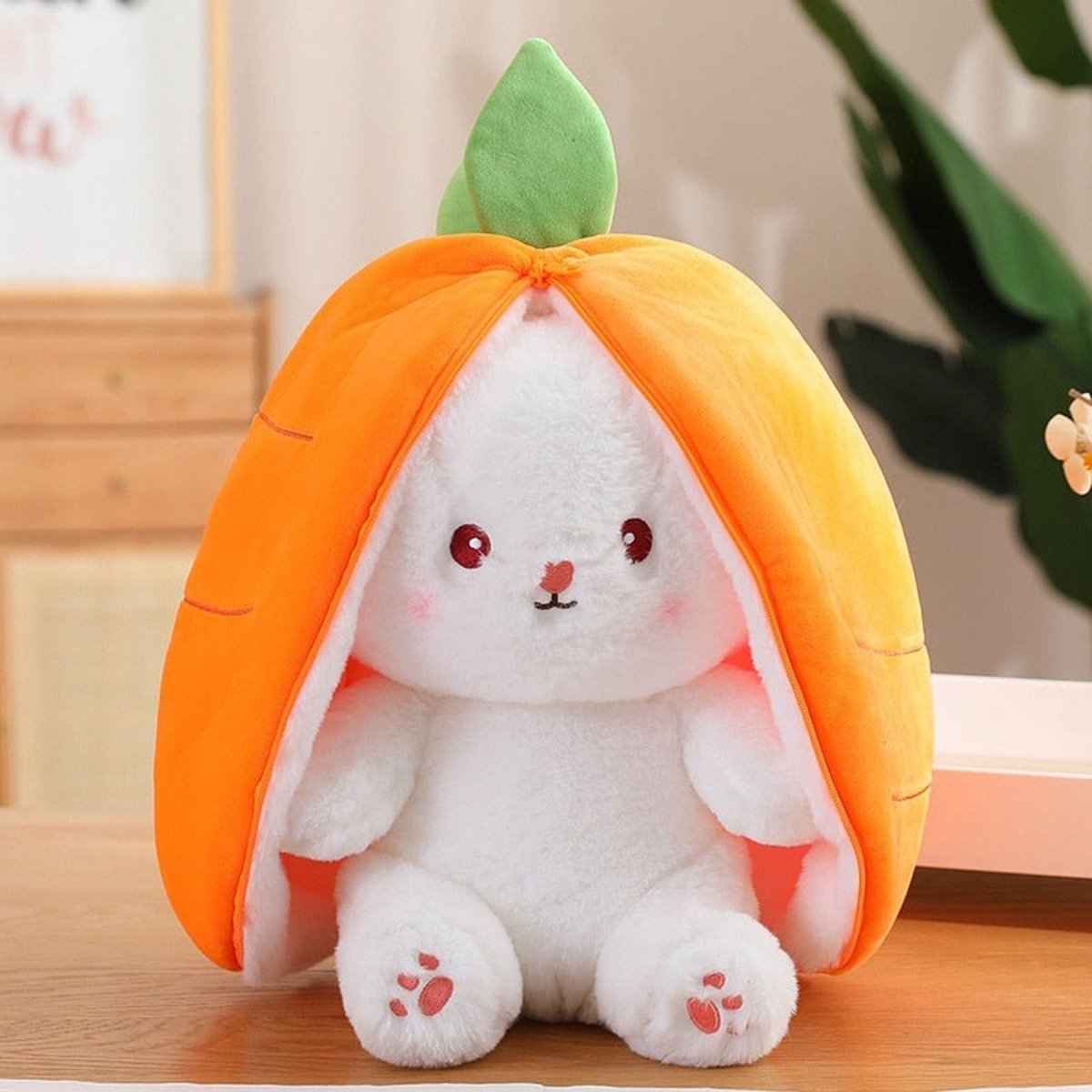 Reversible Bunny Plush Toy – Strawberry & Carrot Hide-and-Seek Stuffed Animal