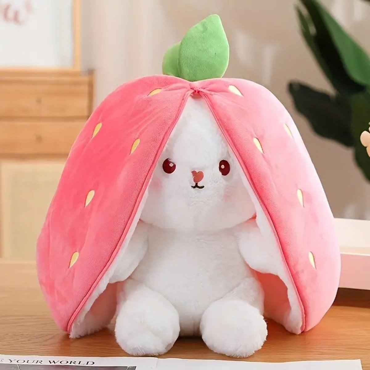 Reversible Bunny Plush Toy – Strawberry & Carrot Hide-and-Seek Stuffed Animal
