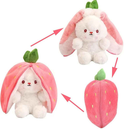 Reversible Bunny Plush Toy – Strawberry & Carrot Hide-and-Seek Stuffed Animal