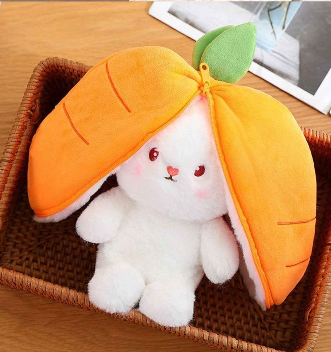 Reversible Bunny Plush Toy – Strawberry & Carrot Hide-and-Seek Stuffed Animal