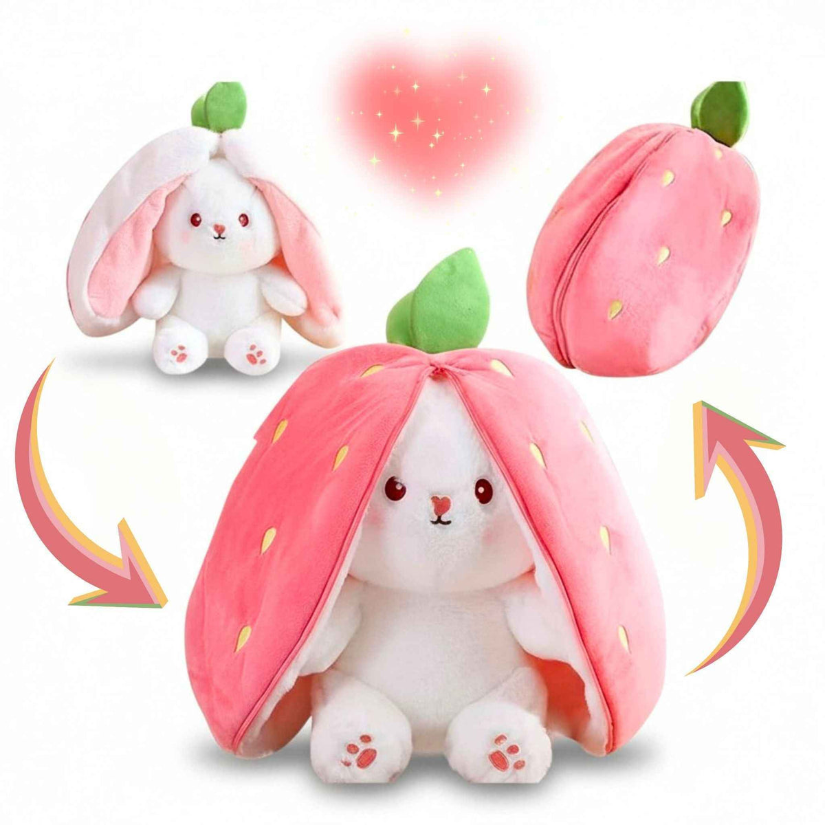 Reversible Bunny Plush Toy – Strawberry & Carrot Hide-and-Seek Stuffed Animal