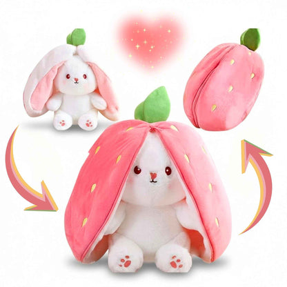 Reversible Bunny Plush Toy – Strawberry & Carrot Hide-and-Seek Stuffed Animal
