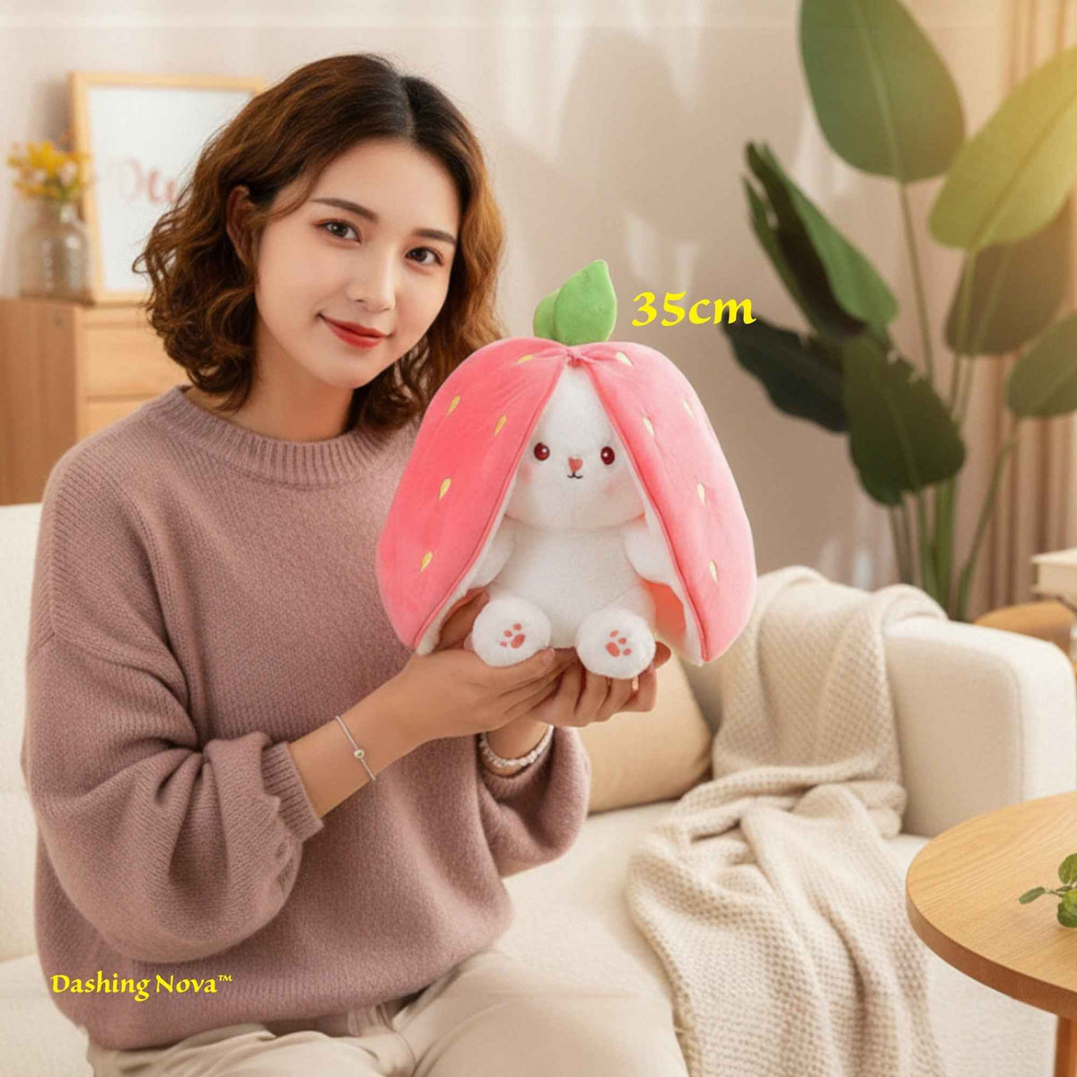 Reversible Bunny Plush Toy – Strawberry & Carrot Hide-and-Seek Stuffed Animal