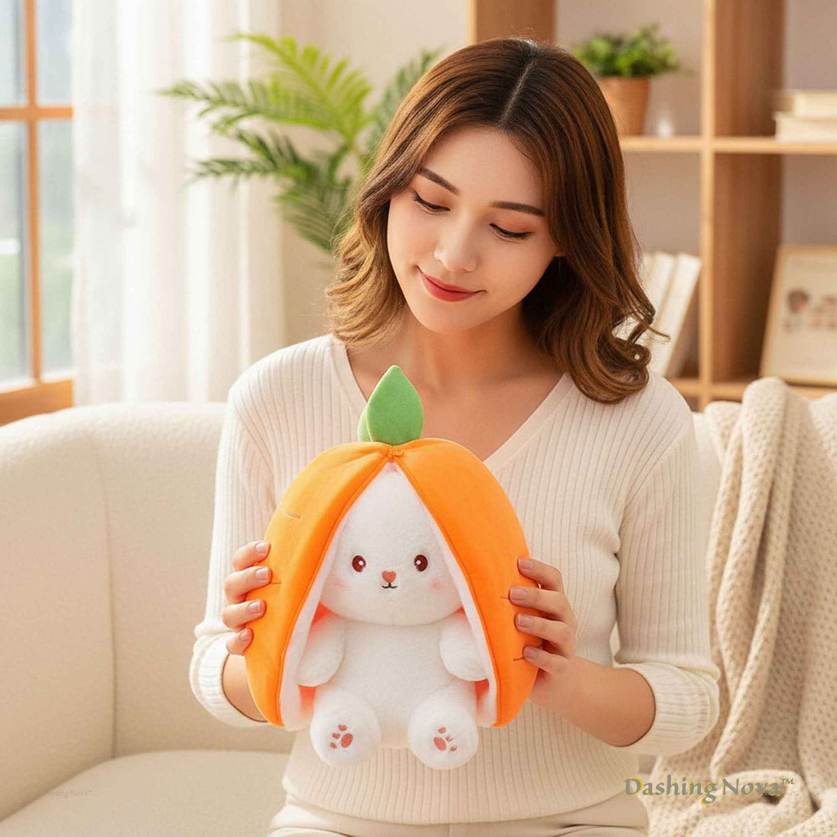 Reversible Bunny Plush Toy – Strawberry & Carrot Hide-and-Seek Stuffed Animal