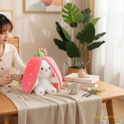 Reversible Bunny Plush Toy – Strawberry & Carrot Hide-and-Seek Stuffed Animal