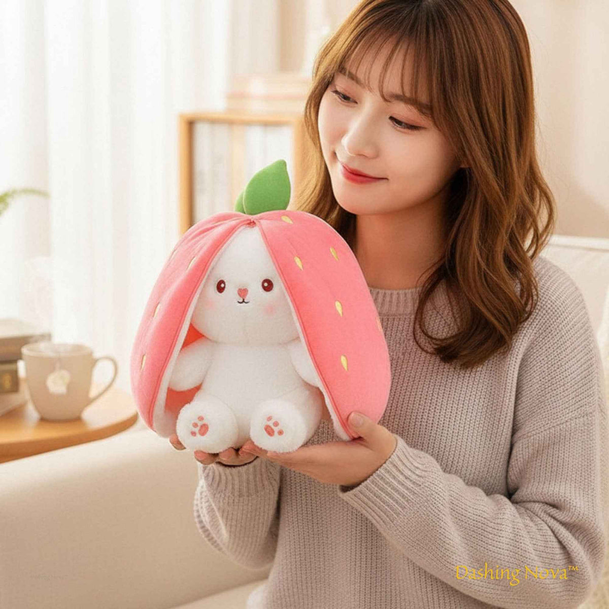 Reversible Bunny Plush Toy – Strawberry & Carrot Hide-and-Seek Stuffed Animal