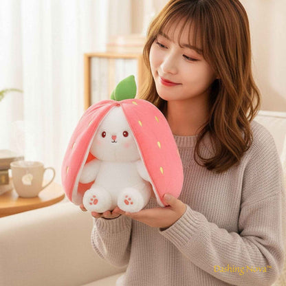 Reversible Bunny Plush Toy – Strawberry & Carrot Hide-and-Seek Stuffed Animal