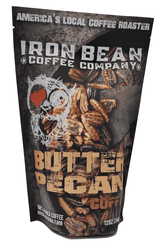 Iron Bean Coffee Company toasted butter pecan coffee bag, 12oz medium roast