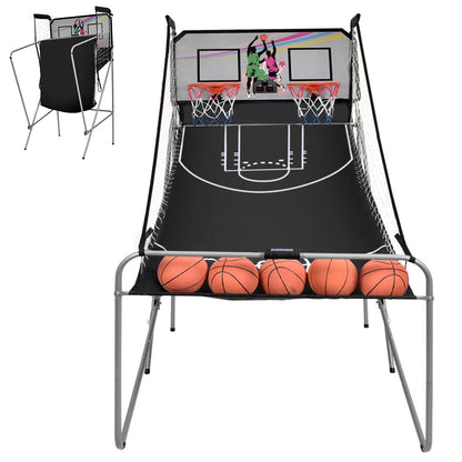 Double-Shot Electronic Basketball Arcade Game | 4 Balls | Dual Scoreboard | Multiple Game Modes | White or Gray
