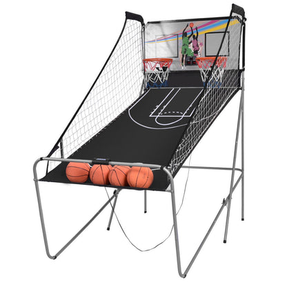 Double-Shot Electronic Basketball Arcade Game | 4 Balls | Dual Scoreboard | Multiple Game Modes | White or Gray