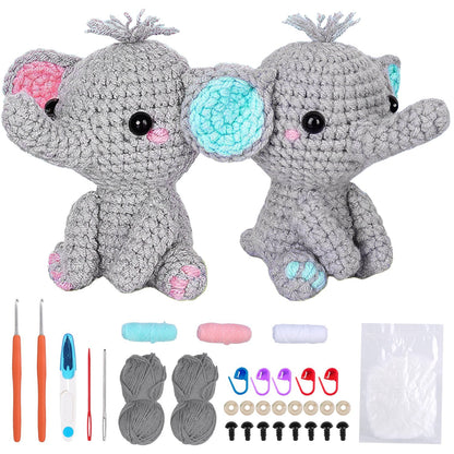 Elephant Crochet Kit for Beginners – 2 Elephant Patterns, Tools & Video Tutorials