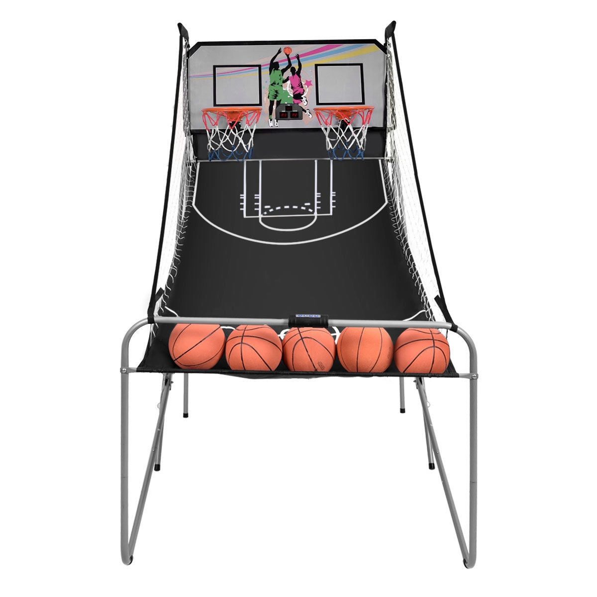 Double-Shot Electronic Basketball Arcade Game | 4 Balls | Dual Scoreboard | Multiple Game Modes | White or Gray