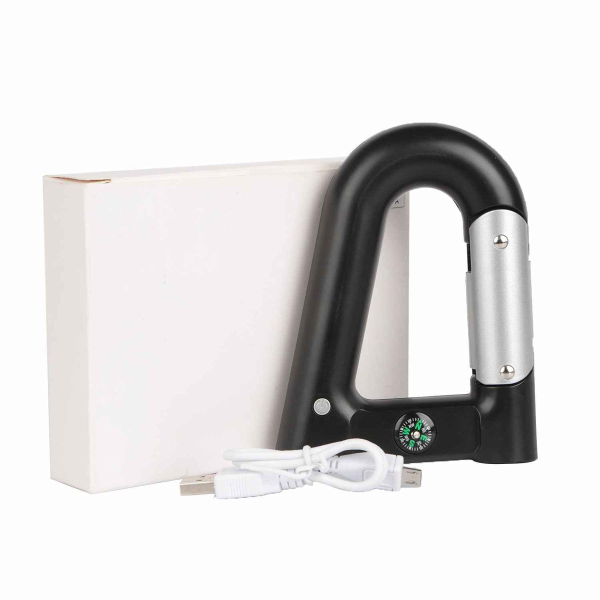 Carabiner Power Bank – 2,200mAh with LED Flashlight & Compass | Clip-On Charger for Hiking, Camping & Travel | Black
