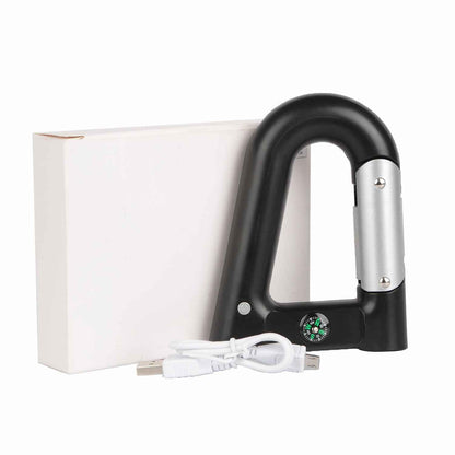 Carabiner Power Bank – 2,200mAh with LED Flashlight & Compass | Clip-On Charger for Hiking, Camping & Travel | Black