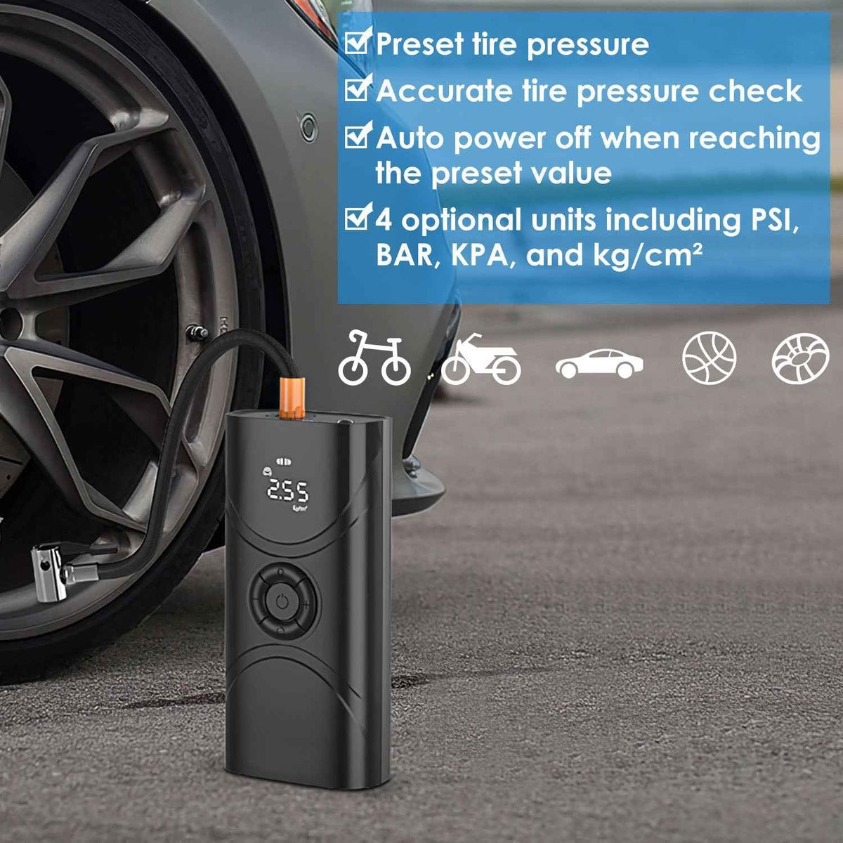 LJG Portable Wireless Car Tire Inflator 6000mAh 150 PSI LED
