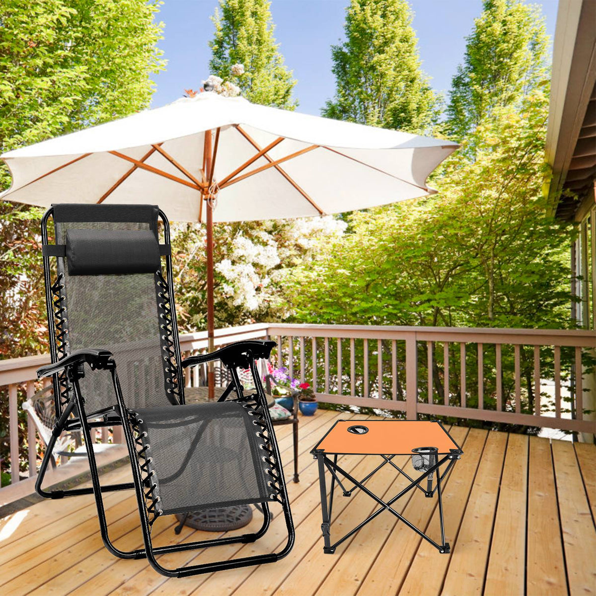 LakeForest Folding Camping Table with 2 Cup Holders – 600D Oxford, 44 lb Capacity | 18.5"x18.5" | 2.2 lbs | 1-Pc & 2-Pc Sets