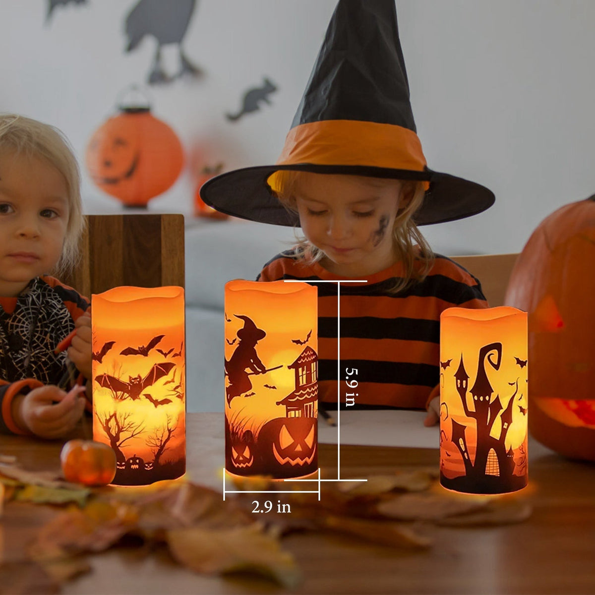 3-Pack Halloween Flameless Candle Lamps with Timer – Witch, Bat & Castle