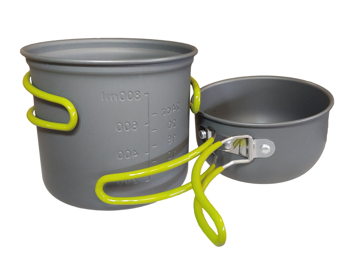 River Country Gear Aluminum Camping Pot Set – 2 Nesting Pots, 8.5 oz, Rubber Handles, Stove-Compatible