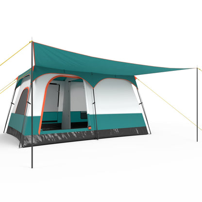 6–8 Person Camping Tent | Double Rooms | 2 Doors | Porch | 1000mm Rainfly + 3000mm Floor | Navy or Green