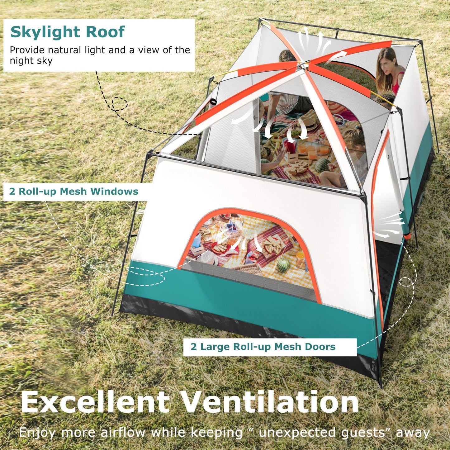 6–8 Person Camping Tent | Double Rooms | 2 Doors | Porch | 1000mm Rainfly + 3000mm Floor | Navy or Green