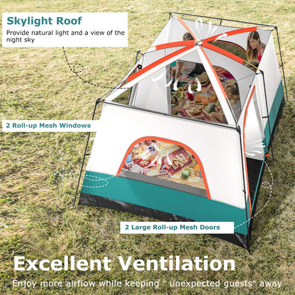 6–8 Person Camping Tent | Double Rooms | 2 Doors | Porch | 1000mm Rainfly + 3000mm Floor | Navy or Green