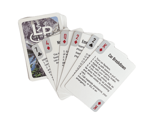 Waterproof survival playing cards deck, fanned hands of cards with colored suits