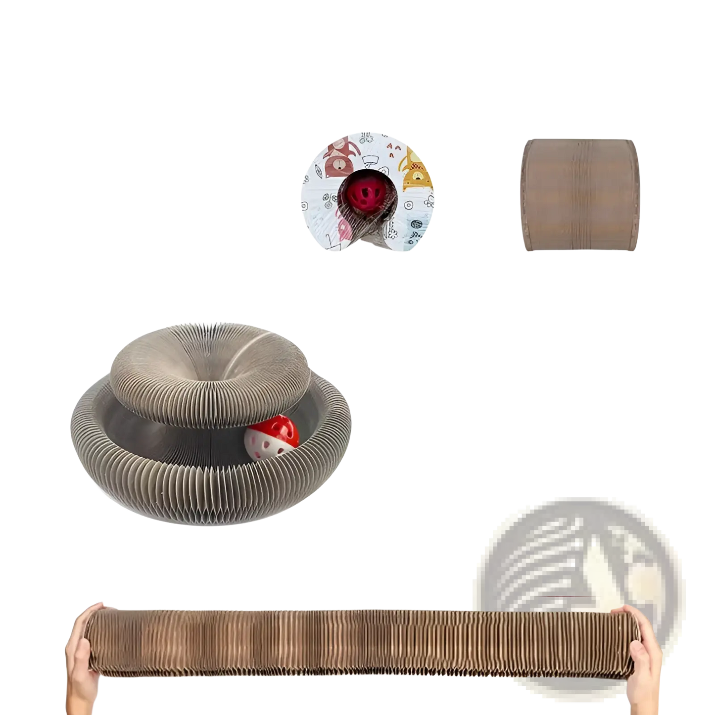 Cat Scratching Board Organ Toy with Bell Ball | Corrugated Cardboard | Changeable Shape | Brown
