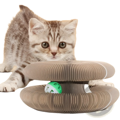 Cat Scratching Board Organ Toy with Bell Ball | Corrugated Cardboard | Changeable Shape | Brown