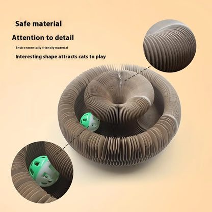 Cat Scratching Board Organ Toy with Bell Ball | Corrugated Cardboard | Changeable Shape | Brown