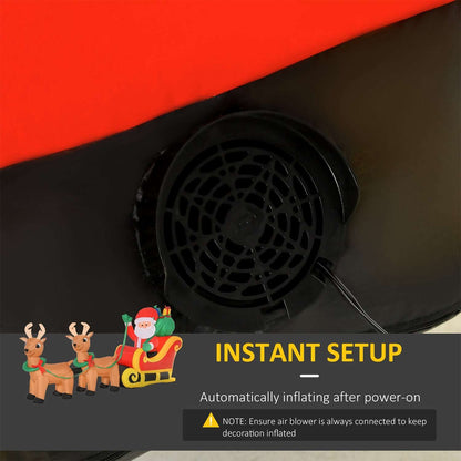 Inflatable Santa sleigh decoration with a close-up of its air blower