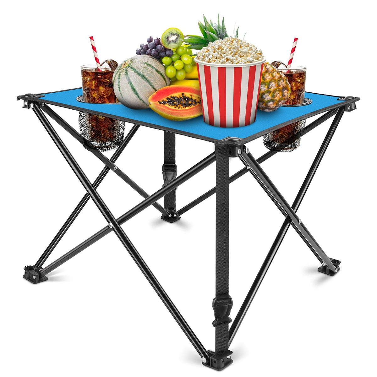 LakeForest Folding Camping Table with 2 Cup Holders – 600D Oxford, 44 lb Capacity | 18.5"x18.5" | 2.2 lbs | 1-Pc & 2-Pc Sets