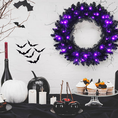 24" Pre-lit Halloween Wreath with 35 Purple LED Lights