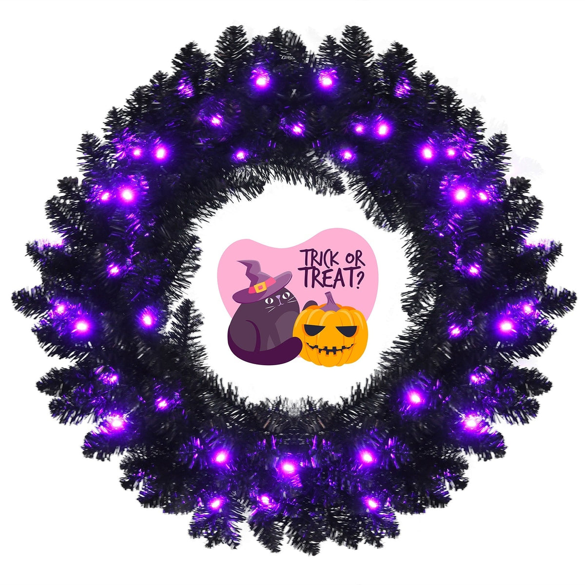 24" Pre-lit Halloween Wreath with 35 Purple LED Lights