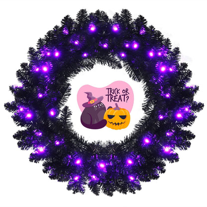 24" Pre-lit Halloween Wreath with 35 Purple LED Lights