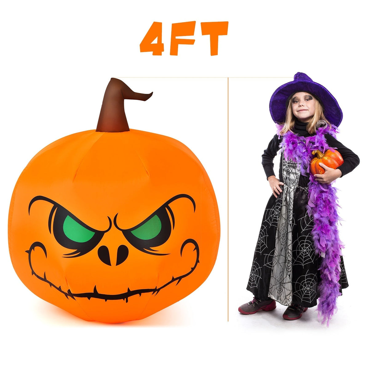 4 Feet Halloween Inflatable Pumpkin with Built-In LED Light