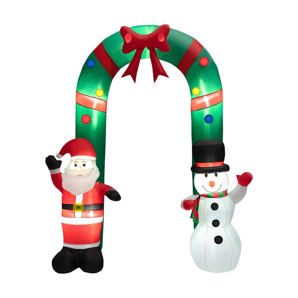Inflatable Christmas archway with Santa and snowman, isolated view