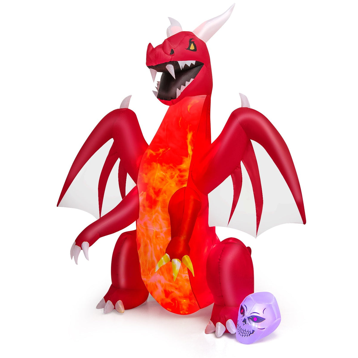 8 Feet Halloween Inflatable Red Dragon with Wings & Skull