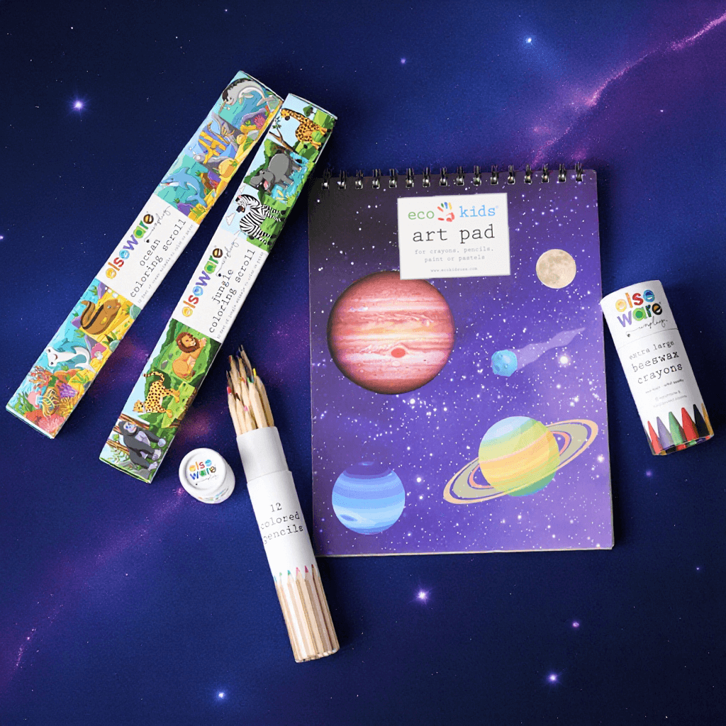 Creative Coloring Bundle for Kids – Ocean & Jungle Scrolls, XL Beeswax Crayons, Solar Art Pad & Colored Pencils