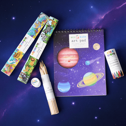 Creative Coloring Bundle for Kids – Ocean & Jungle Scrolls, XL Beeswax Crayons, Solar Art Pad & Colored Pencils