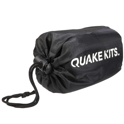 Quake Kits emergency bivvy sleeping bag, black rolled blanket with rope handle