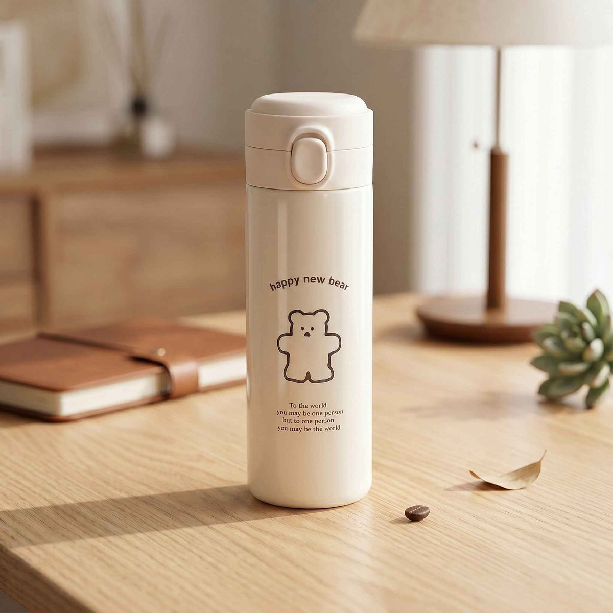 Kawaii Bear Travel Flask – Vacuum Insulated Tumbler with Flip-Top Lid