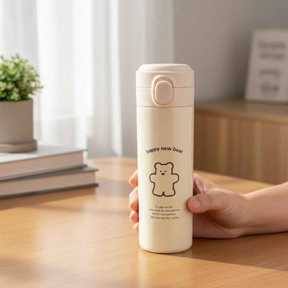 Kawaii Bear Travel Flask – Vacuum Insulated Tumbler with Flip-Top Lid