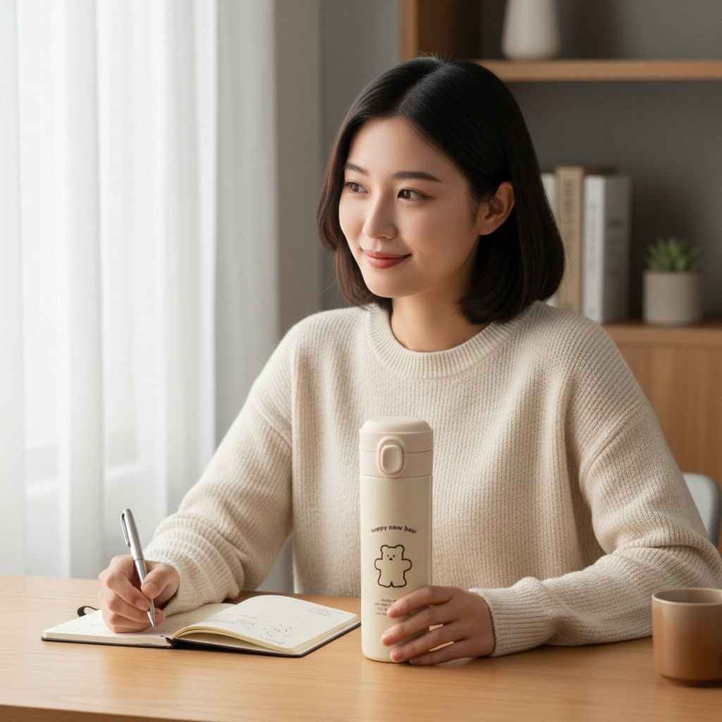 Kawaii Bear Travel Flask – Vacuum Insulated Tumbler with Flip-Top Lid