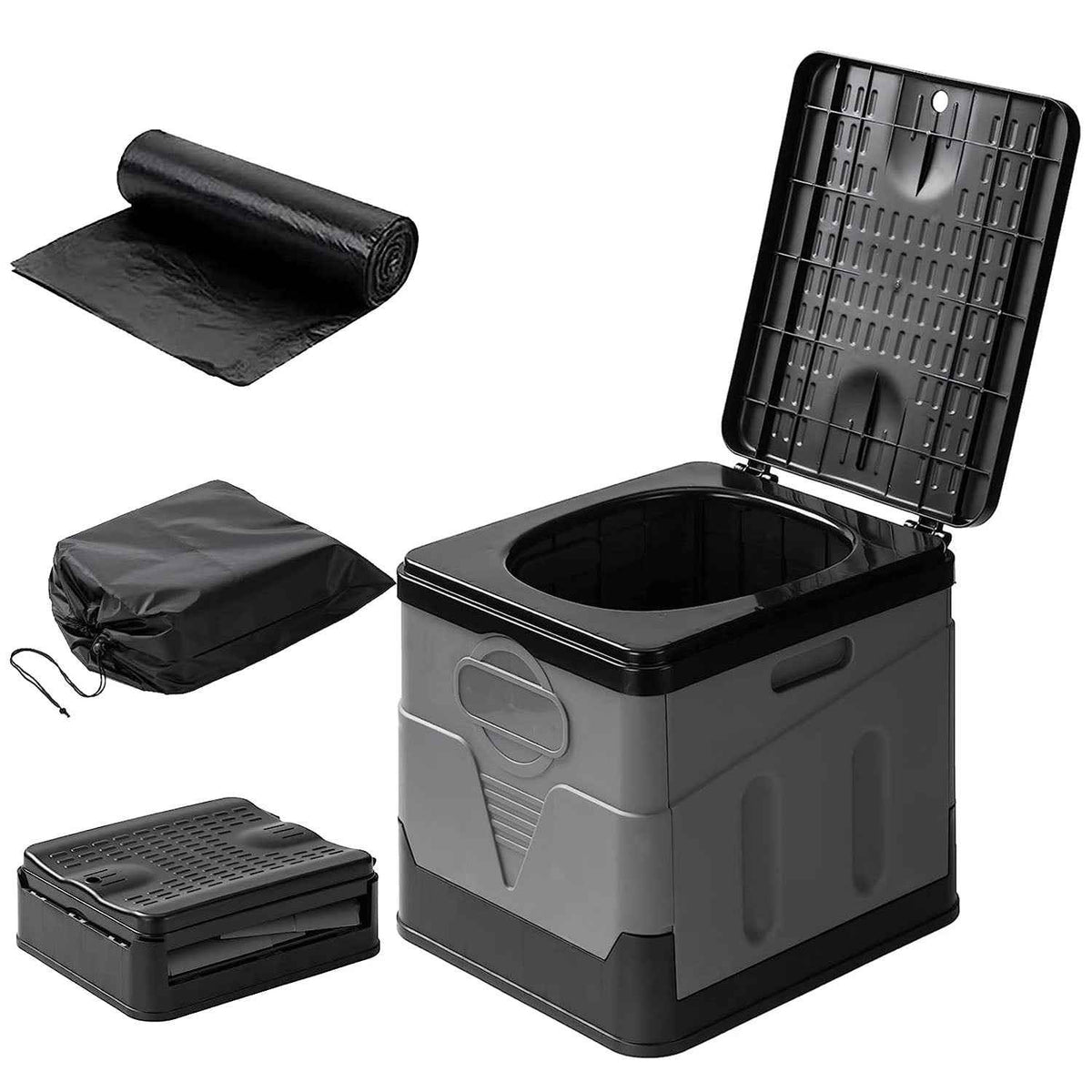 Portable Camping Toilet – Foldable, 330 lb Capacity | Lid, Trash Bags & Carry Bag Included | Camping, Boating & Travel
