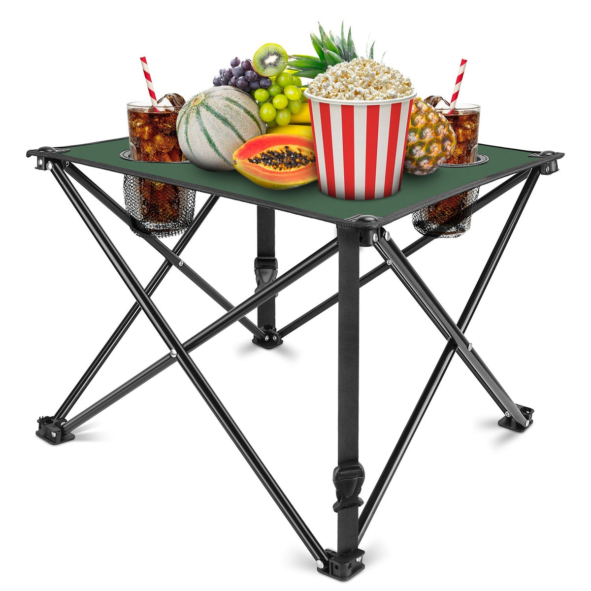 LakeForest Folding Camping Table with 2 Cup Holders – 600D Oxford, 44 lb Capacity | 18.5"x18.5" | 2.2 lbs | 1-Pc & 2-Pc Sets