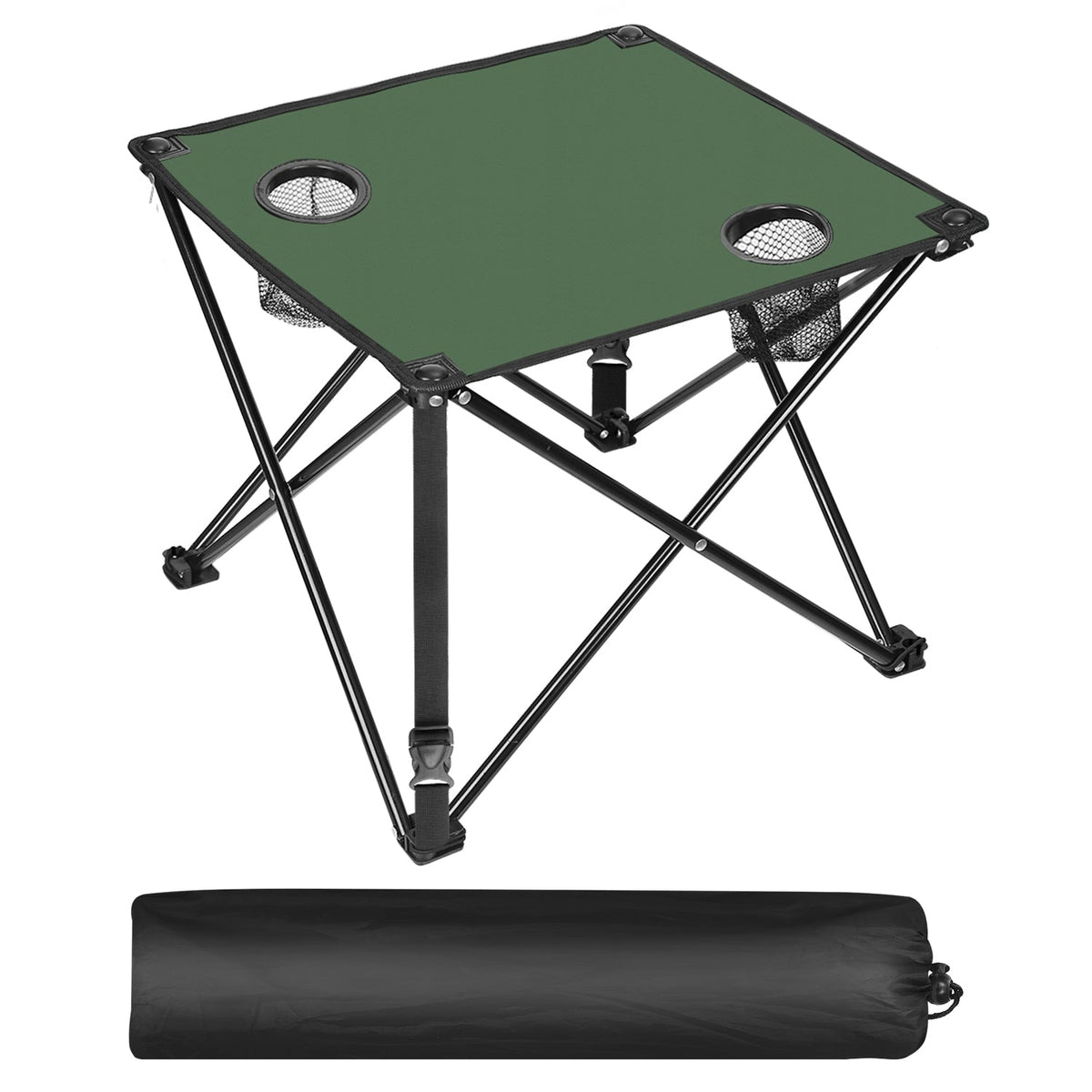 LakeForest Folding Camping Table with 2 Cup Holders – 600D Oxford, 44 lb Capacity | 18.5"x18.5" | 2.2 lbs | 1-Pc & 2-Pc Sets