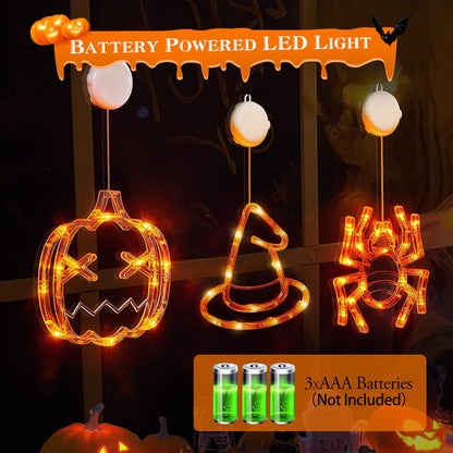 LJG 3 Pack Halloween LED Window Lights - Spider Witch Pumpkin